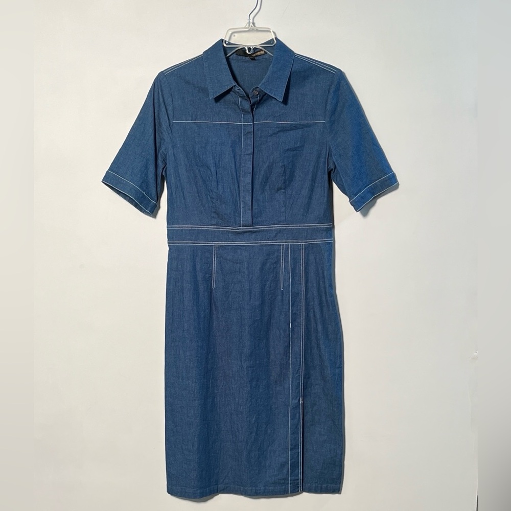 ROEYSHOUSE Career Preppy Denim Chambray Short SLV Hidden Button Shirtdress XXL